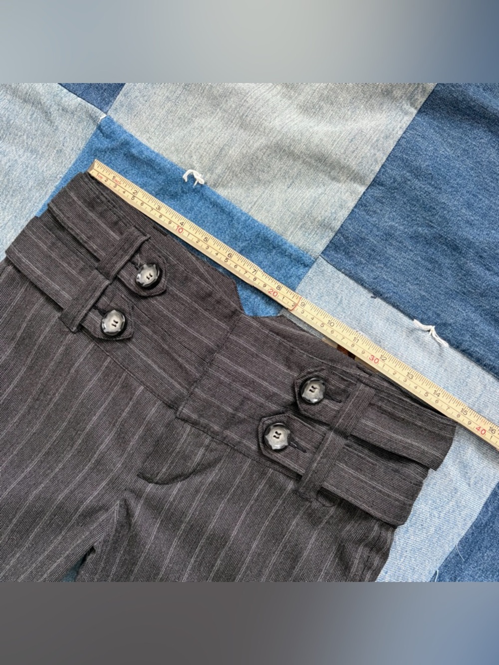 Y2K vanity flare grey striped trouser pants low rise wide belt button woven 5 - Picture 8 of 12